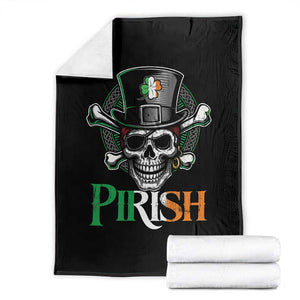 Funny St Patricks Day Pirate Throw Blanket Pirish Vintage Irish Pirate Skull TS11 Black Print Your Wear
