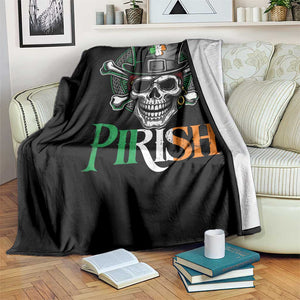 Funny St Patricks Day Pirate Throw Blanket Pirish Vintage Irish Pirate Skull TS11 Print Your Wear