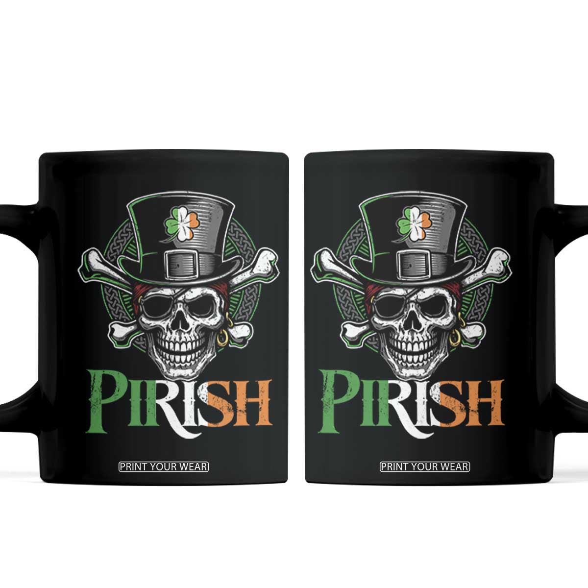 Funny St Patricks Day Pirate Coffee Mug Pirish Vintage Irish Pirate Skull TS11 Black Print Your Wear