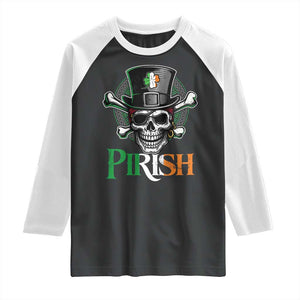 Funny St Patricks Day Pirate Raglan Shirt Pirish Vintage Irish Pirate Skull TS11 Black White Print Your Wear