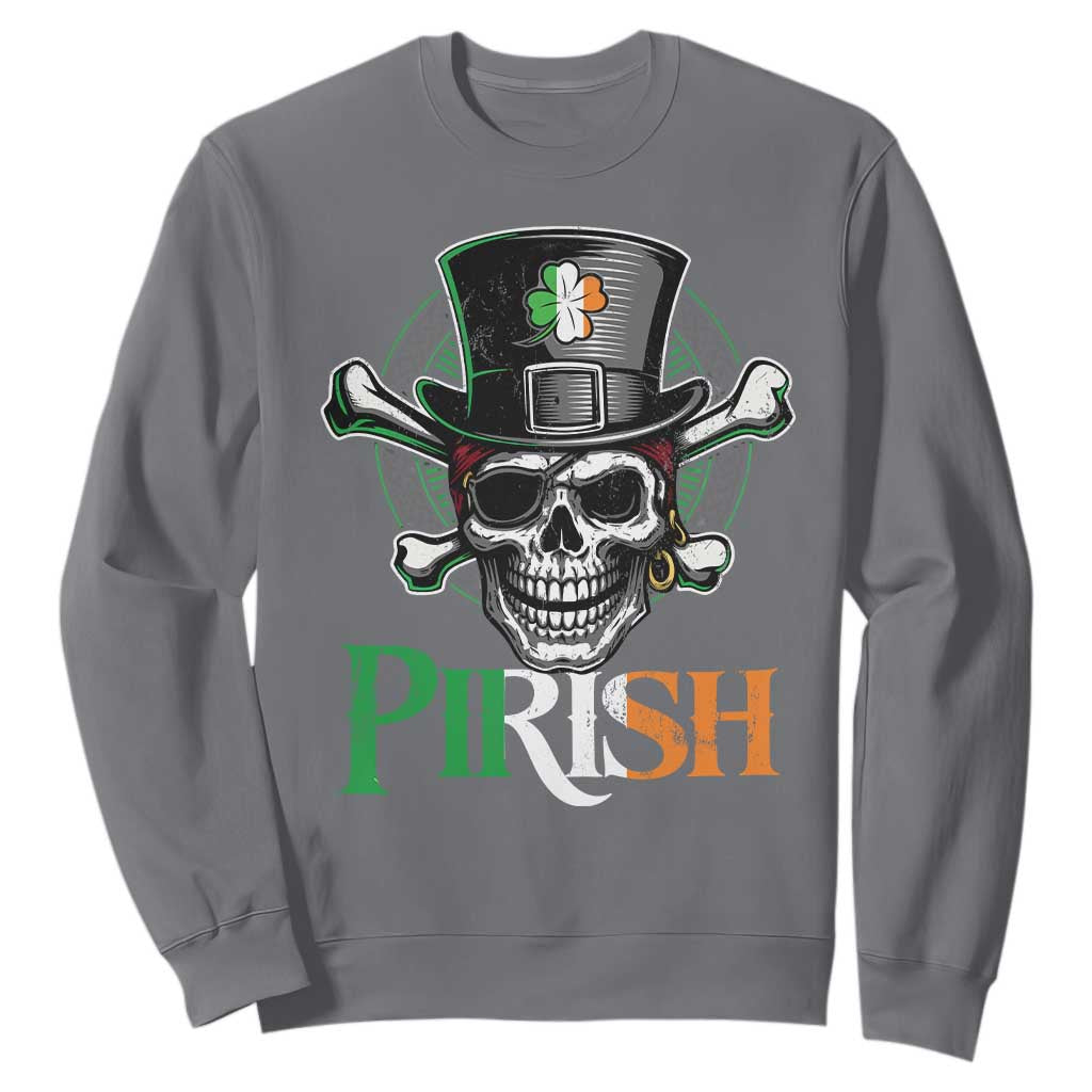 Funny St Patricks Day Pirate Sweatshirt Pirish Vintage Irish Pirate Skull TS11 Charcoal Print Your Wear