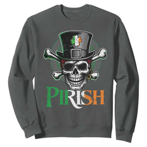 Funny St Patricks Day Pirate Sweatshirt Pirish Vintage Irish Pirate Skull TS11 Dark Heather Print Your Wear
