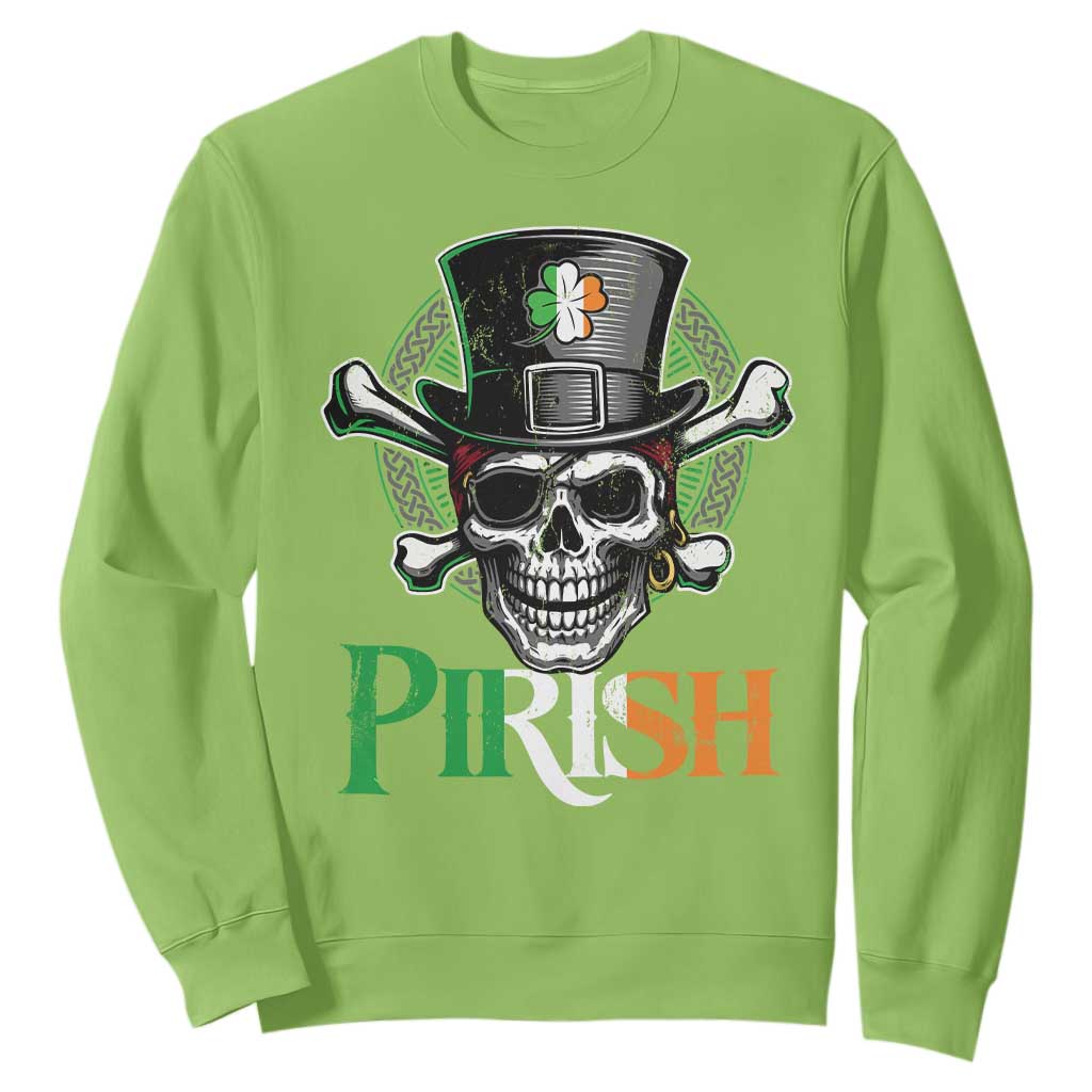 Funny St Patricks Day Pirate Sweatshirt Pirish Vintage Irish Pirate Skull TS11 Lime Print Your Wear