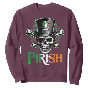 Funny St Patricks Day Pirate Sweatshirt Pirish Vintage Irish Pirate Skull TS11 Maroon Print Your Wear