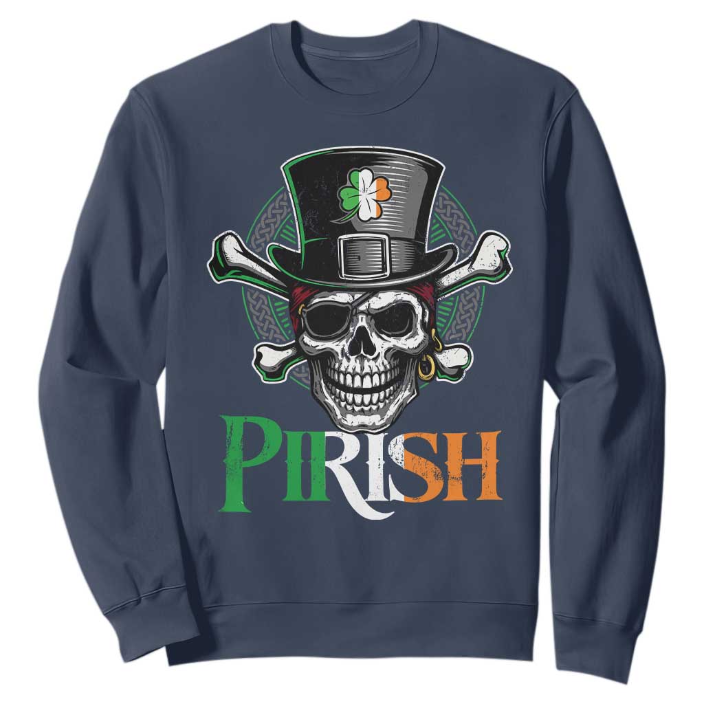 Funny St Patricks Day Pirate Sweatshirt Pirish Vintage Irish Pirate Skull TS11 Navy Print Your Wear
