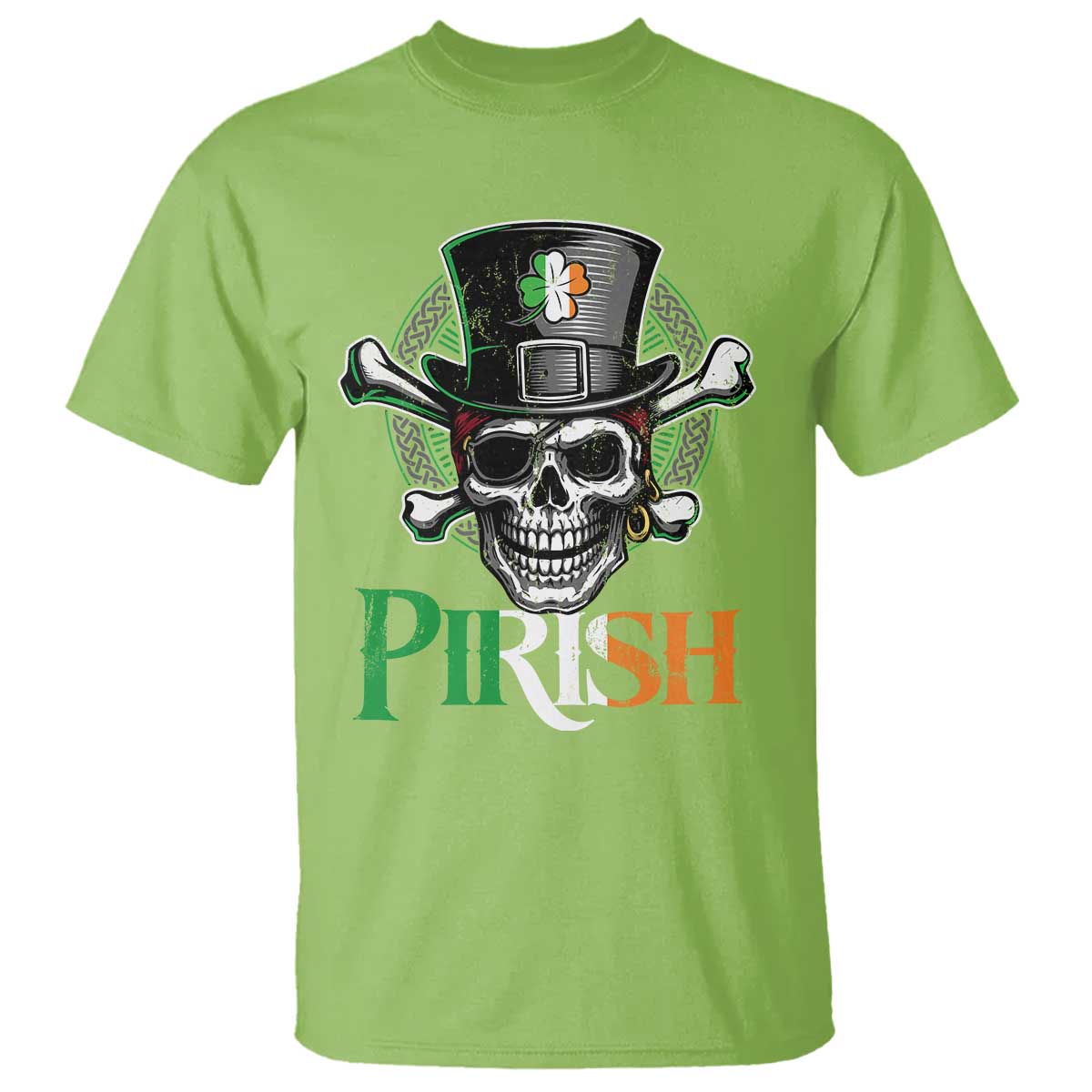 Funny St Patricks Day Pirate T Shirt Pirish Vintage Irish Pirate Skull TS11 Lime Print Your Wear