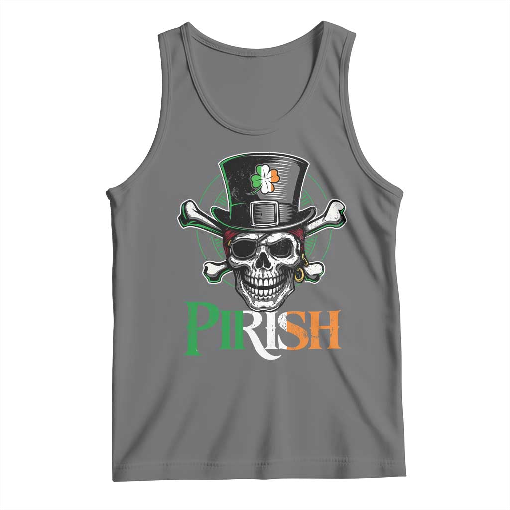 Funny St Patricks Day Pirate Tank Top Pirish Vintage Irish Pirate Skull TS11 Black Heather Print Your Wear