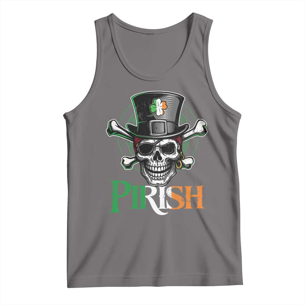 Funny St Patricks Day Pirate Tank Top Pirish Vintage Irish Pirate Skull TS11 Deep Heather Print Your Wear