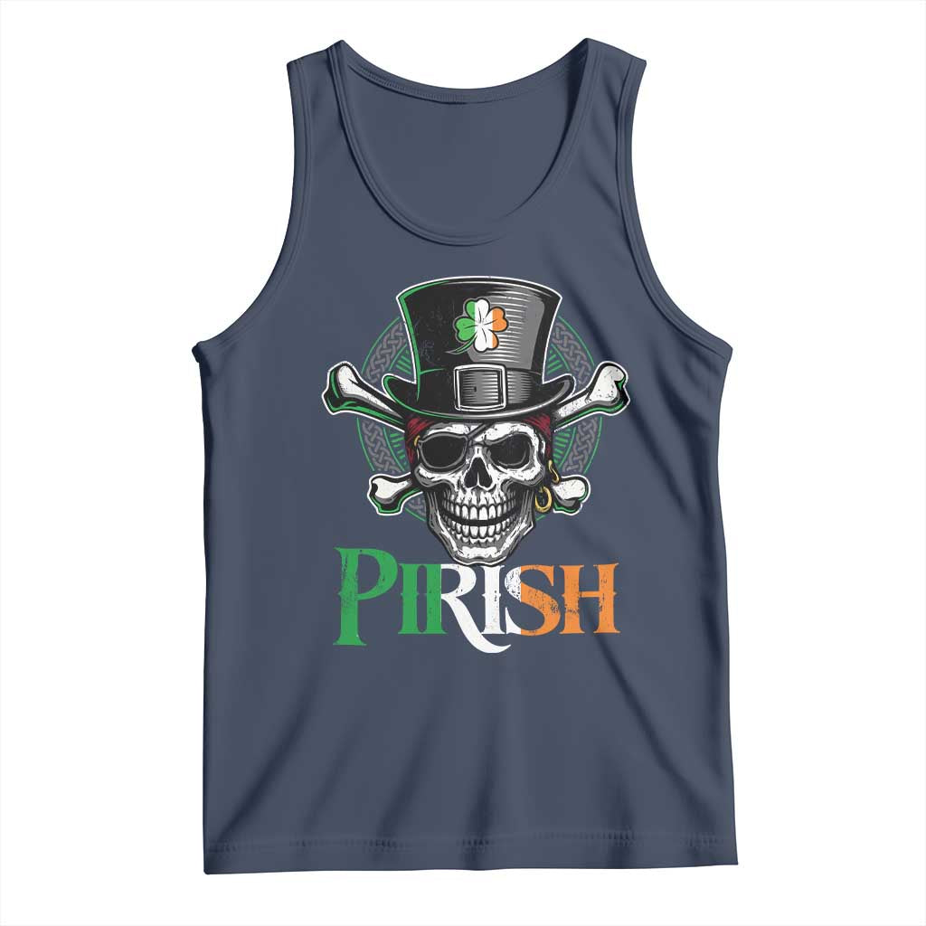 Funny St Patricks Day Pirate Tank Top Pirish Vintage Irish Pirate Skull TS11 Navy Print Your Wear