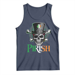 Funny St Patricks Day Pirate Tank Top Pirish Vintage Irish Pirate Skull TS11 Navy Print Your Wear