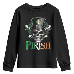 Funny St Patricks Day Pirate Youth Sweatshirt Pirish Vintage Irish Pirate Skull TS11 Black Print Your Wear