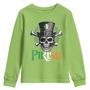 Funny St Patricks Day Pirate Youth Sweatshirt Pirish Vintage Irish Pirate Skull TS11 Lime Print Your Wear