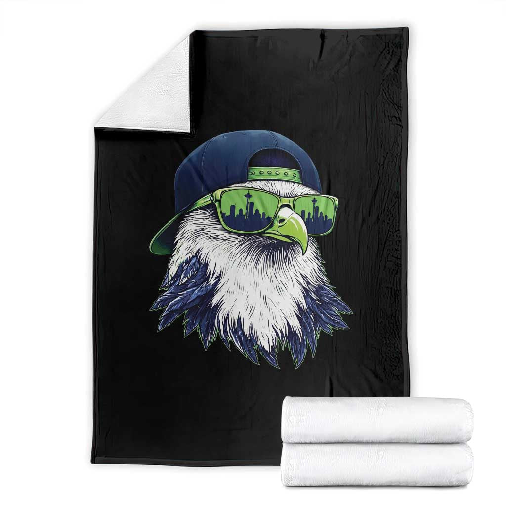 Vintage Hawk Graphic with Seattle Skyline Sunglasses Game Day Throw Blanket TS11 Black Print Your Wear