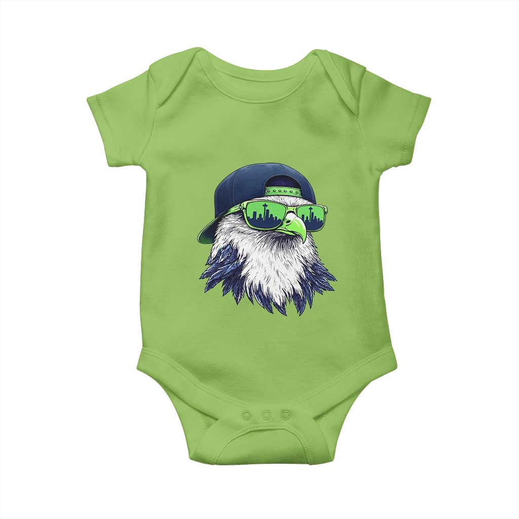 Vintage Hawk Graphic with Seattle Skyline Sunglasses Game Day Baby Onesie TS11 Lime Print Your Wear