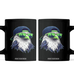 Vintage Hawk Graphic with Seattle Skyline Sunglasses Game Day Coffee Mug TS11 Black Print Your Wear