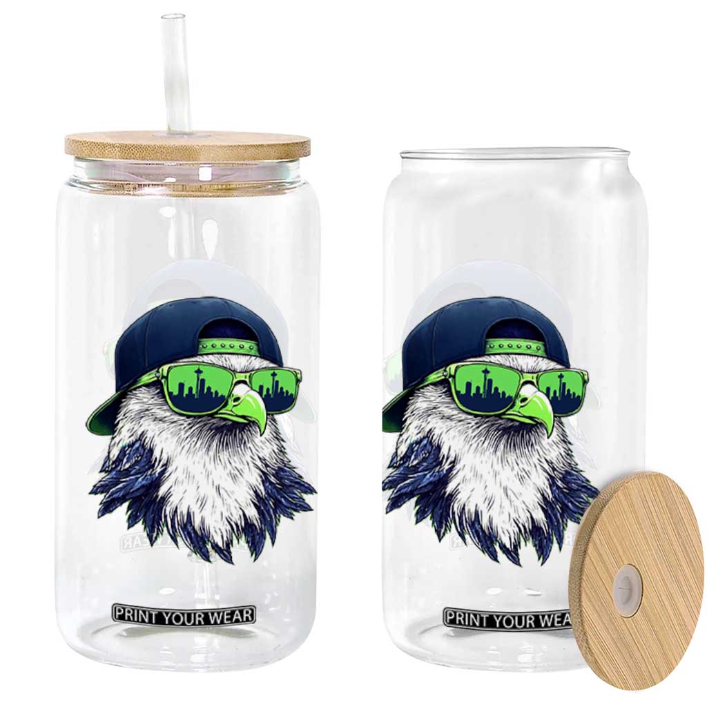 Vintage Hawk Graphic with Seattle Skyline Sunglasses Game Day Glass Can TS11 Print Your Wear