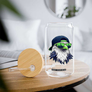 Vintage Hawk Graphic with Seattle Skyline Sunglasses Game Day Glass Can TS11 Print Your Wear