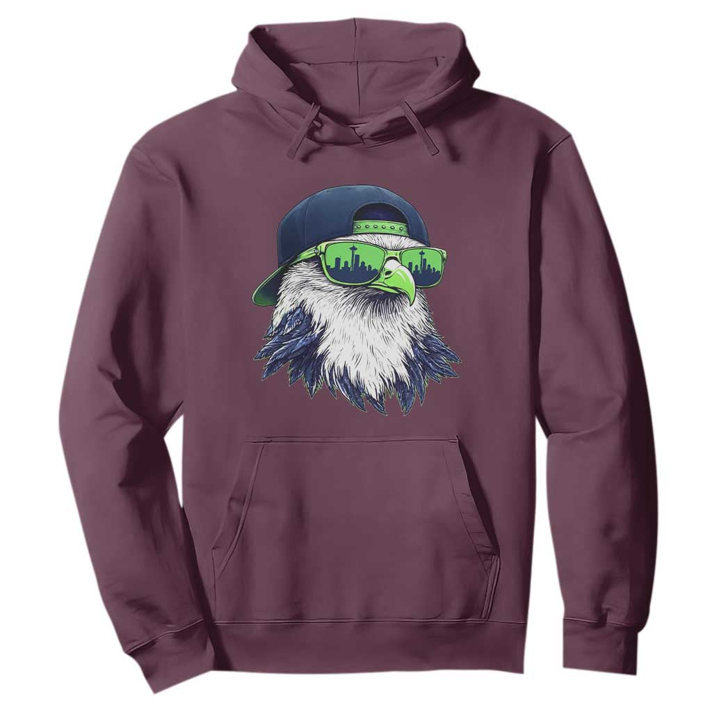 Vintage Hawk Graphic with Seattle Skyline Sunglasses Game Day Hoodie TS11 Maroon Print Your Wear