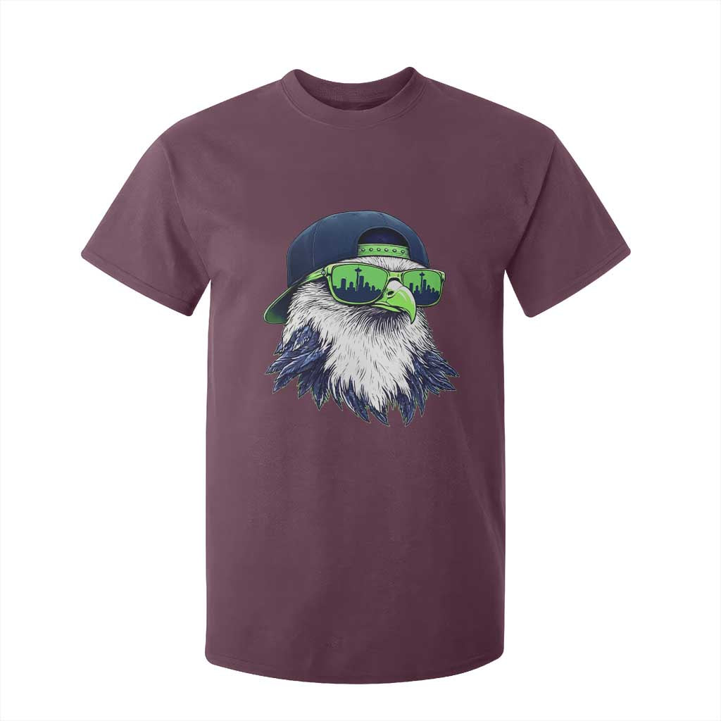 Vintage Hawk Graphic with Seattle Skyline Sunglasses Game Day T Shirt For Kid TS11 Maroon Print Your Wear