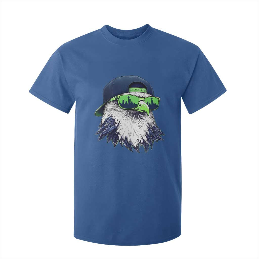 Vintage Hawk Graphic with Seattle Skyline Sunglasses Game Day T Shirt For Kid TS11 Royal Blue Print Your Wear