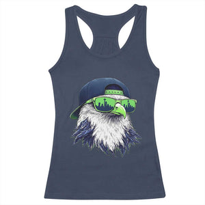 Vintage Hawk Graphic with Seattle Skyline Sunglasses Game Day Racerback Tank Top TS11 Navy Print Your Wear