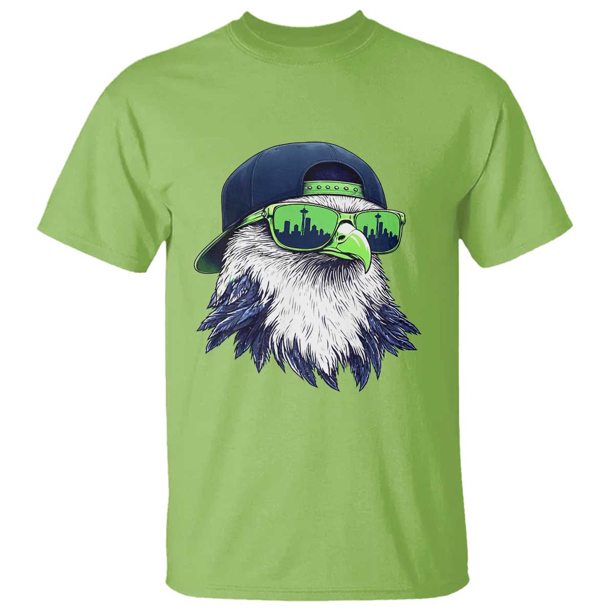 Vintage Hawk Graphic with Seattle Skyline Sunglasses Game Day T Shirt TS11 Lime Print Your Wear