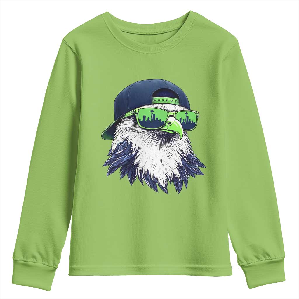 Vintage Hawk Graphic with Seattle Skyline Sunglasses Game Day Youth Sweatshirt TS11 Lime Print Your Wear