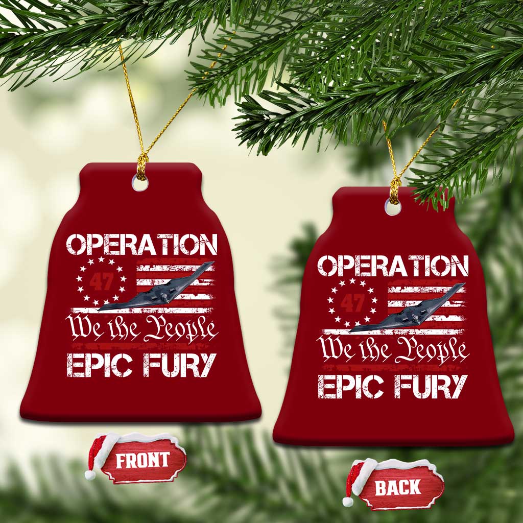 Operation Epic Fury Ceramic Ornament Military Bomber Stealth Jet Vintage American Flag TS11 Print Your Wear