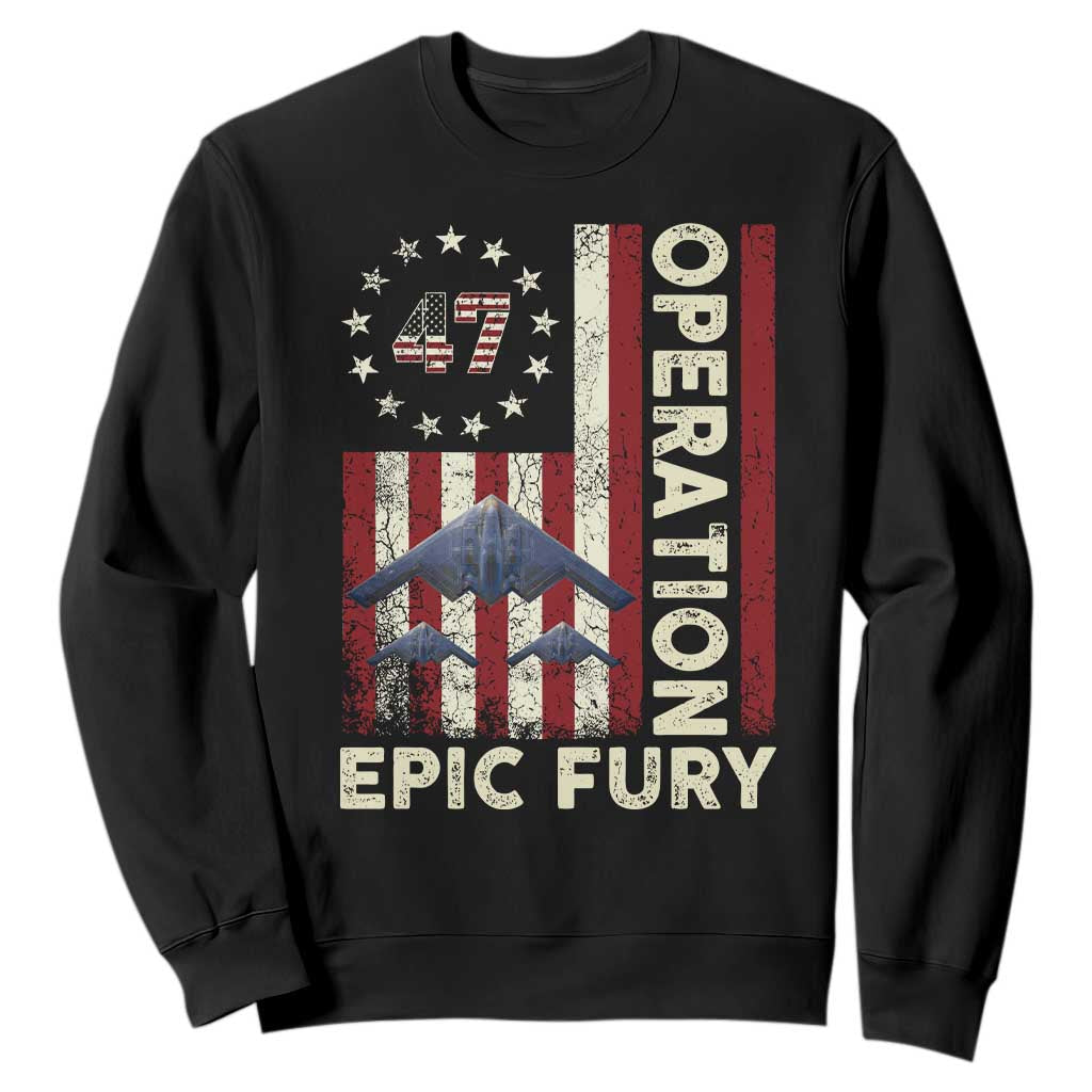 Operation Epic Fury Sweatshirt Military Tactical Warfare Stealth Jet American Flag TS11 Black Print Your Wear