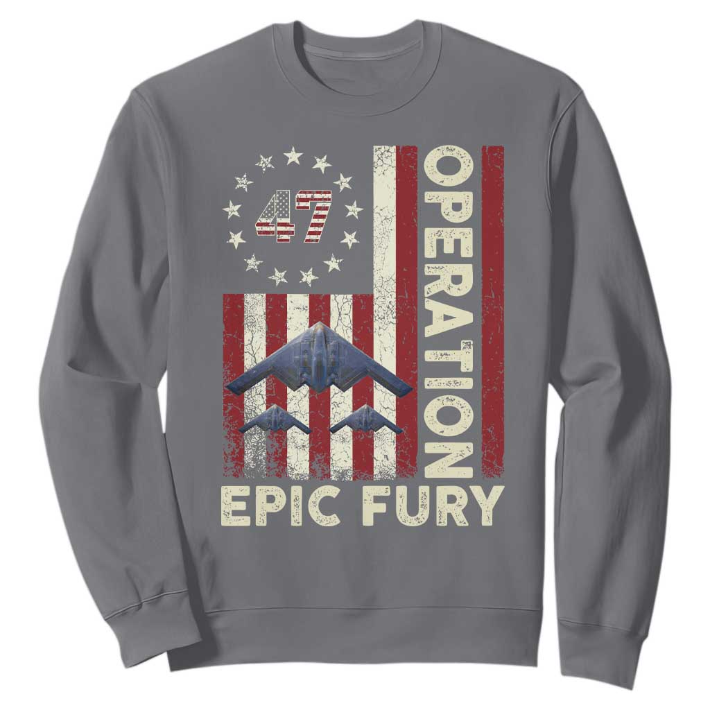 Operation Epic Fury Sweatshirt Military Tactical Warfare Stealth Jet American Flag TS11 Charcoal Print Your Wear