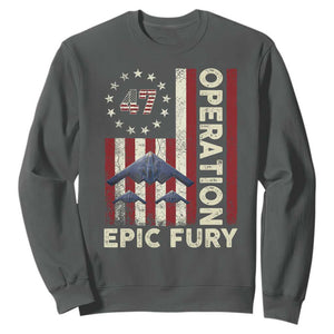 Operation Epic Fury Sweatshirt Military Tactical Warfare Stealth Jet American Flag TS11 Dark Heather Print Your Wear