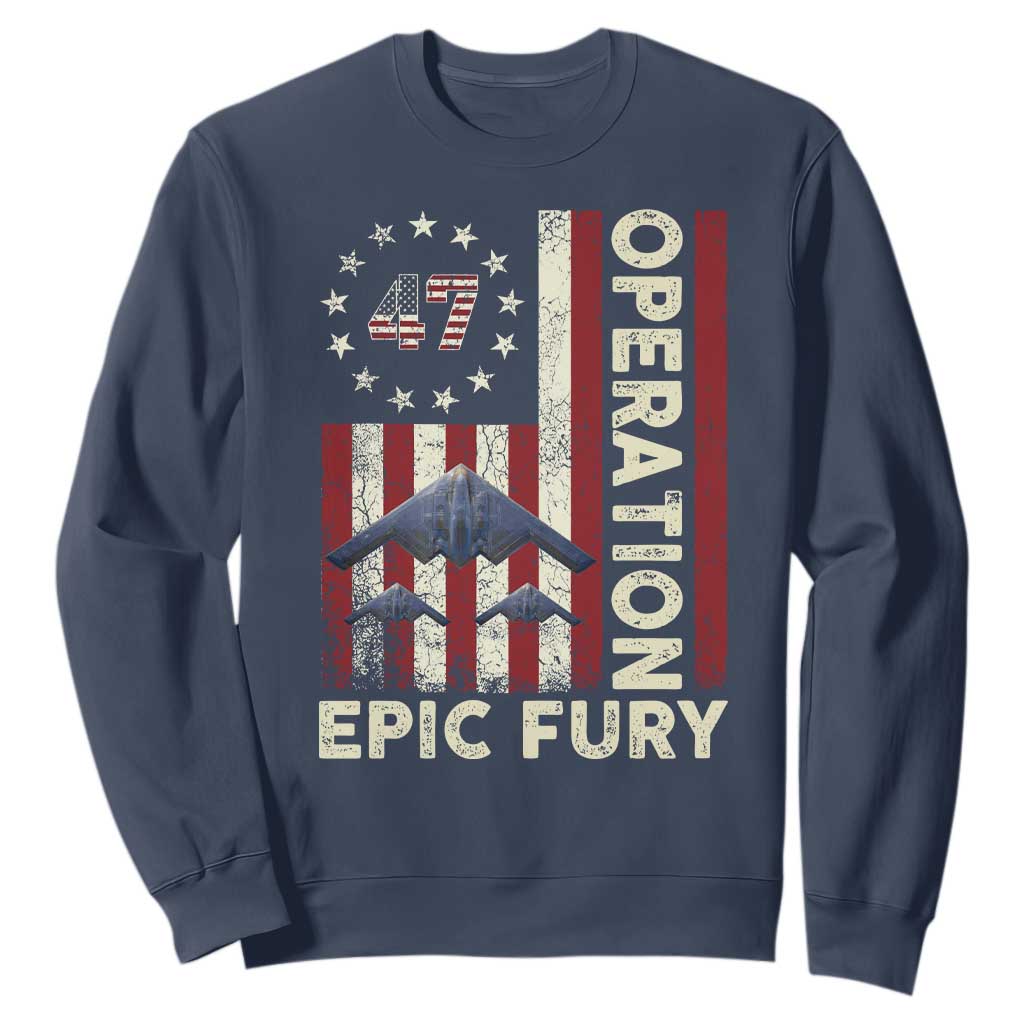 Operation Epic Fury Sweatshirt Military Tactical Warfare Stealth Jet American Flag TS11 Navy Print Your Wear