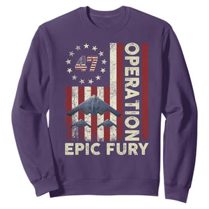 Operation Epic Fury Sweatshirt Military Tactical Warfare Stealth Jet American Flag TS11 Purple Print Your Wear