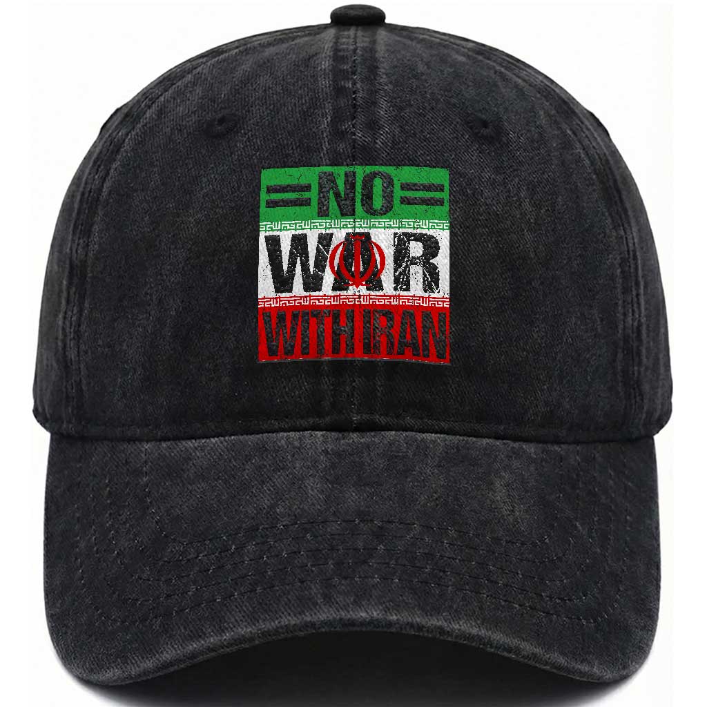 No War With Iran Washed Cotton Baseball Cap Freedom For Iranians Vintage Iran Flag TS11 Print Your Wear