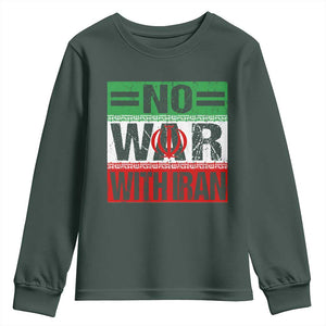 No War With Iran Youth Sweatshirt Freedom For Iranians Vintage Iran Flag TS11 Dark Forest Green Print Your Wear