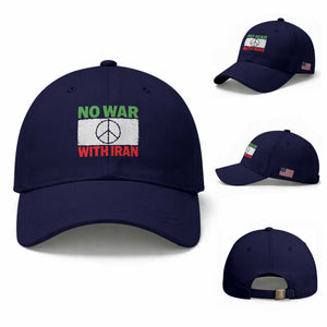 No War With Iran Baseball Cap Iranian People Support Barbed Wire Peace Sign TS11 Baseball Cap Universal Fit Dark Blue Print Your Wear