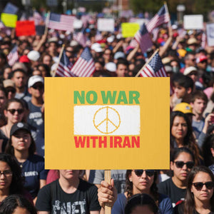 No War With Iran Protest Sign Iranian People Support Barbed Wire Peace Sign TS11 Horizontal 18" × 24" Yellow Print Your Wear