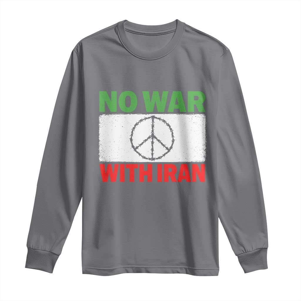 No War With Iran Long Sleeve Shirt Iranian People Support Barbed Wire Peace Sign TS11 Charcoal Print Your Wear