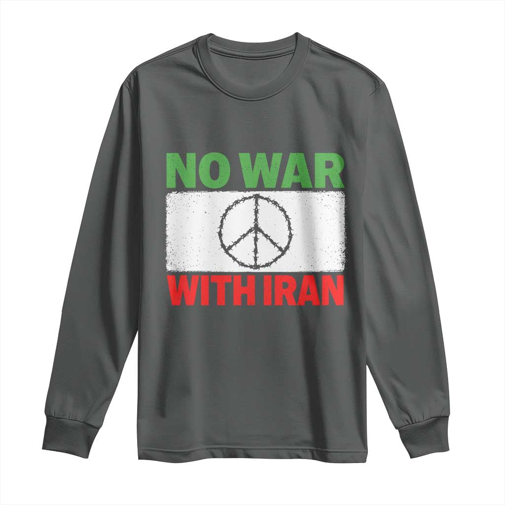 No War With Iran Long Sleeve Shirt Iranian People Support Barbed Wire Peace Sign TS11 Dark Heather Print Your Wear