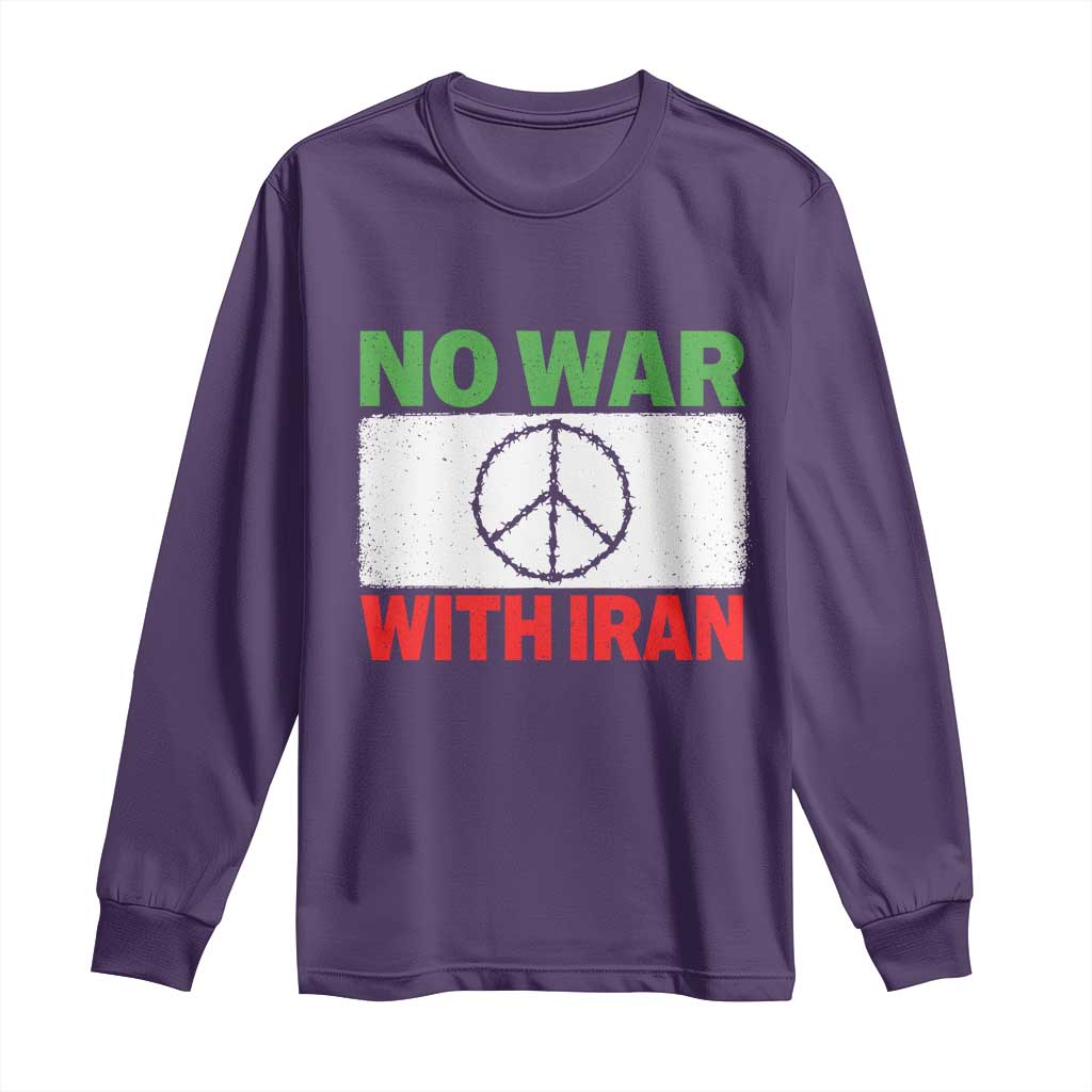 No War With Iran Long Sleeve Shirt Iranian People Support Barbed Wire Peace Sign TS11 Purple Print Your Wear