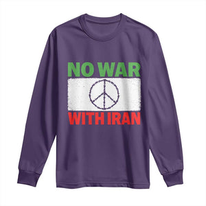 No War With Iran Long Sleeve Shirt Iranian People Support Barbed Wire Peace Sign TS11 Purple Print Your Wear