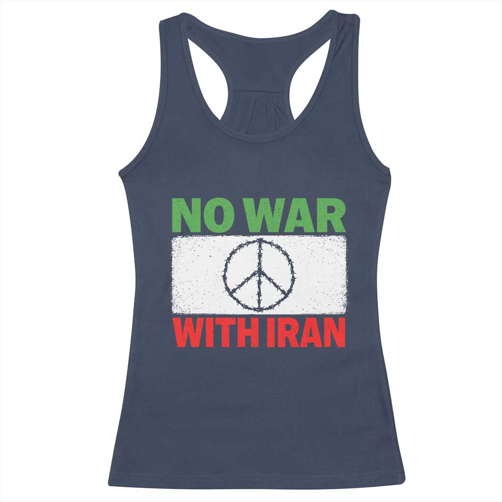 No War With Iran Racerback Tank Top Iranian People Support Barbed Wire Peace Sign TS11 Navy Print Your Wear