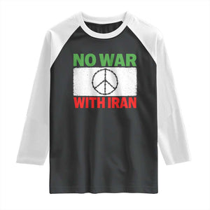 No War With Iran Raglan Shirt Iranian People Support Barbed Wire Peace Sign TS11 Black White Print Your Wear