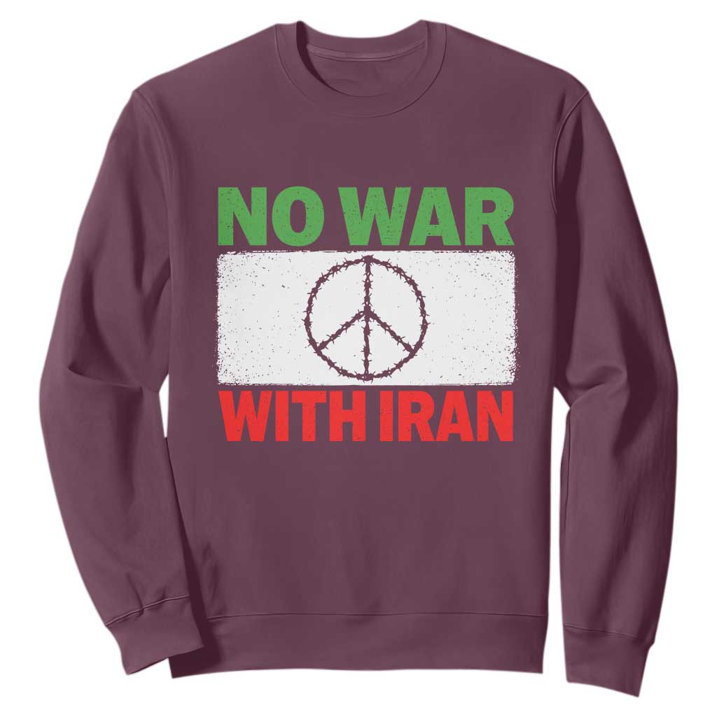 No War With Iran Sweatshirt Iranian People Support Barbed Wire Peace Sign TS11 Maroon Print Your Wear