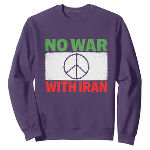 No War With Iran Sweatshirt Iranian People Support Barbed Wire Peace Sign TS11 Purple Print Your Wear
