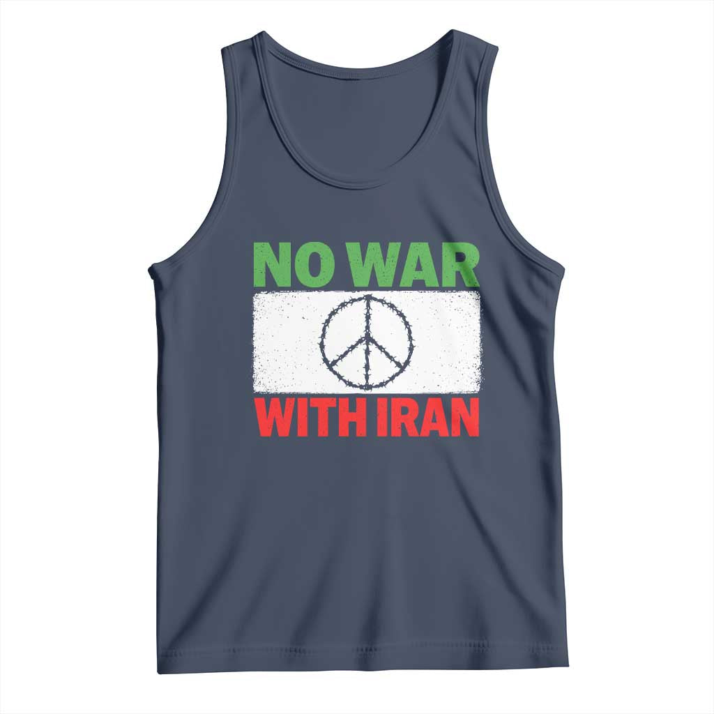 No War With Iran Tank Top Iranian People Support Barbed Wire Peace Sign TS11 Navy Print Your Wear