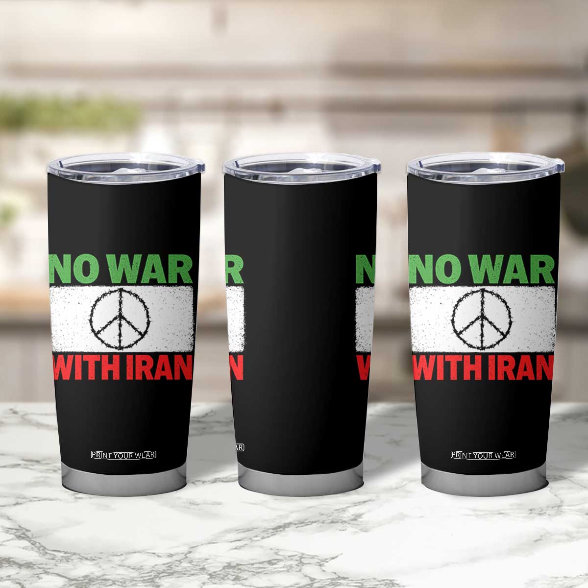 No War With Iran Tumbler Cup Iranian People Support Barbed Wire Peace Sign TS11 Print Your Wear