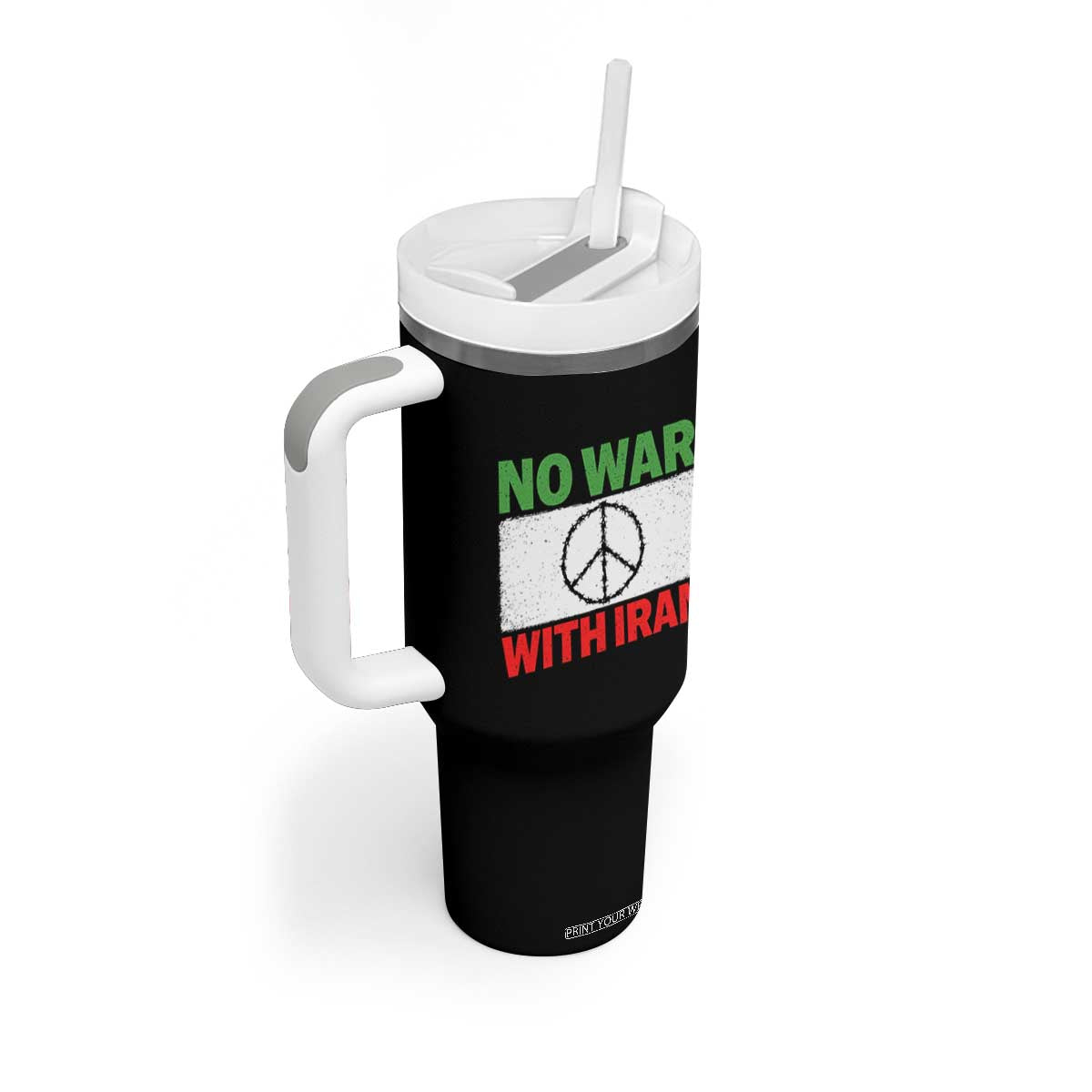 No War With Iran Tumbler With Handle Iranian People Support Barbed Wire Peace Sign TS11 Print Your Wear