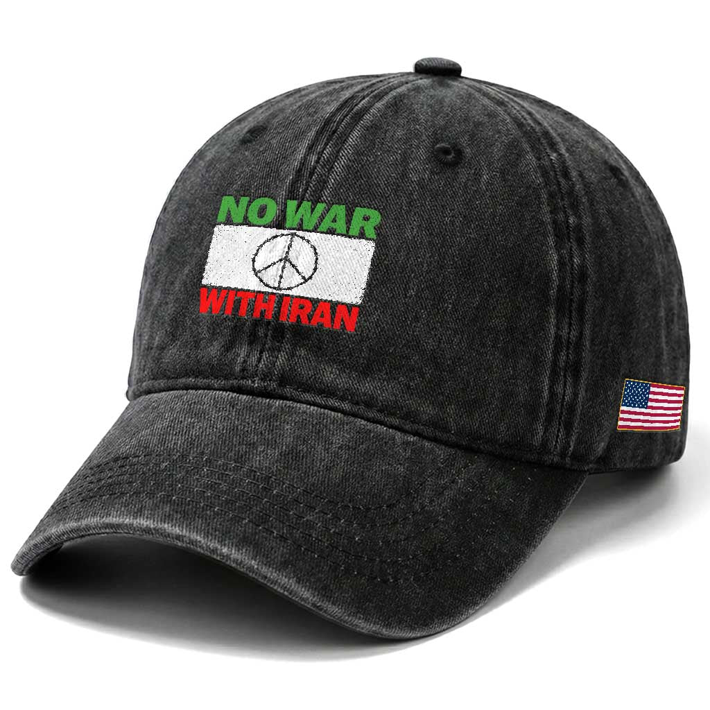 No War With Iran Washed Cotton Baseball Cap Iranian People Support Barbed Wire Peace Sign TS11 Print Your Wear