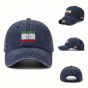 No War With Iran Washed Cotton Baseball Cap Iranian People Support Barbed Wire Peace Sign TS11 Washed Cap Universal Fit Navy Print Your Wear